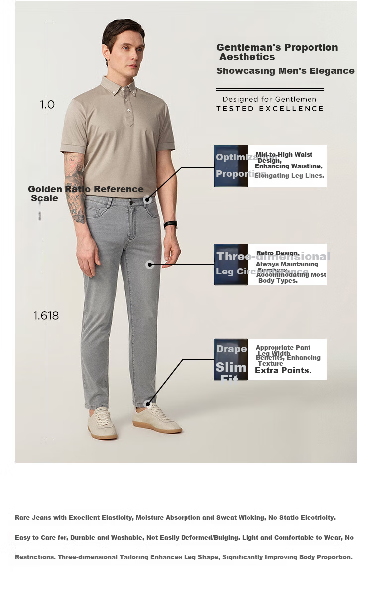 Texwood Apple Slim Straight-Leg Men's Jeans Summer Business Casual Trousers Light Gray 36 3