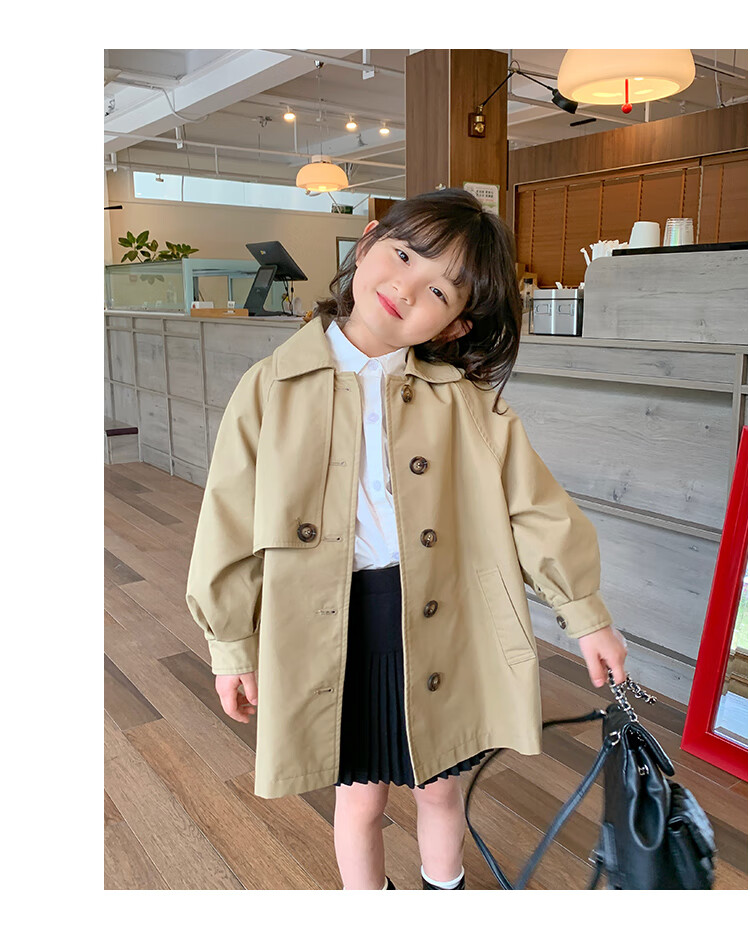 Budinghalu Girls' Jacket, Spring And Autumn Style, Children's Fashionable Versatile Windbreaker, Mid-Length, for Older Children, Casual Korean-Style Top, Trendy 12