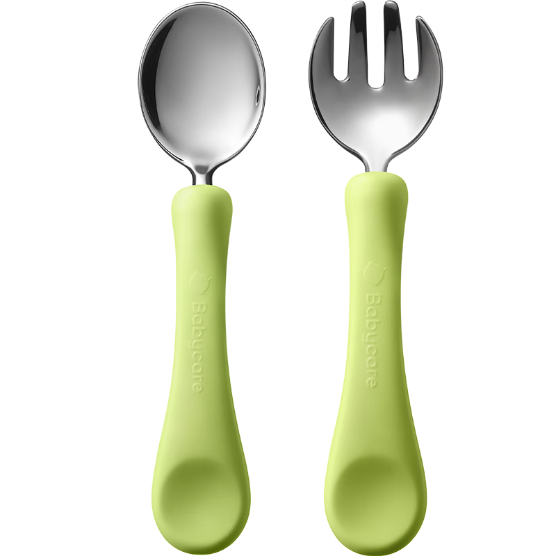 Babycare Baby Spoon Self-Feeding Training Fork and Spoon Stainless Steel - Original Force Green