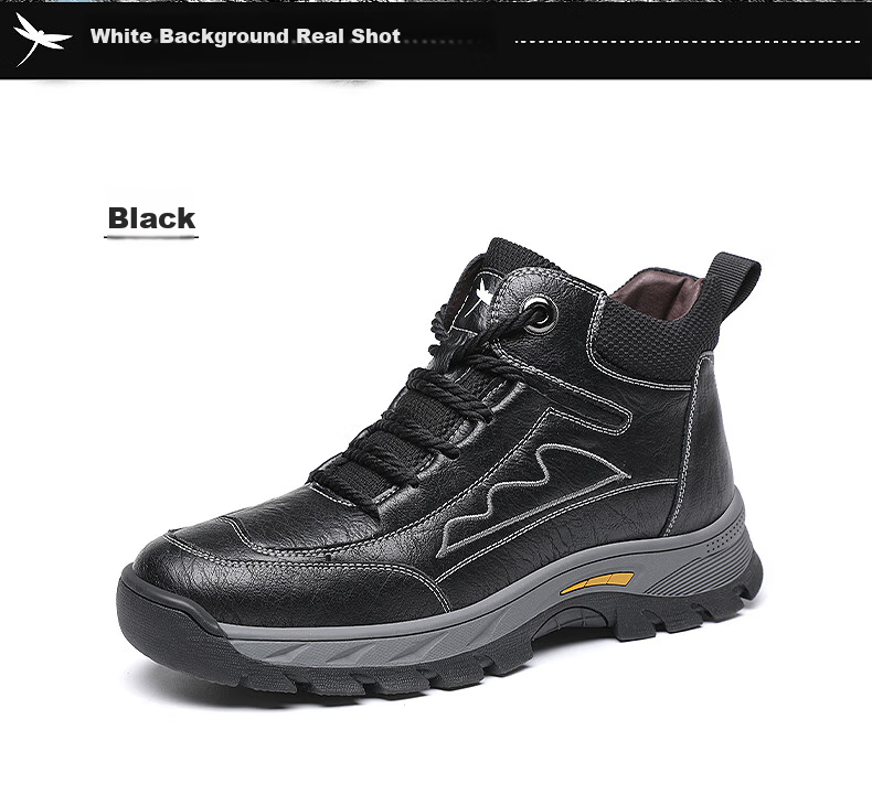 RED DRAGONFLY Leather Boots, Durable Outdoor Martin Boots for Men, Casual Fleece-Lined Snow Boots, Cotton Boots for Men, C0TT07631 13