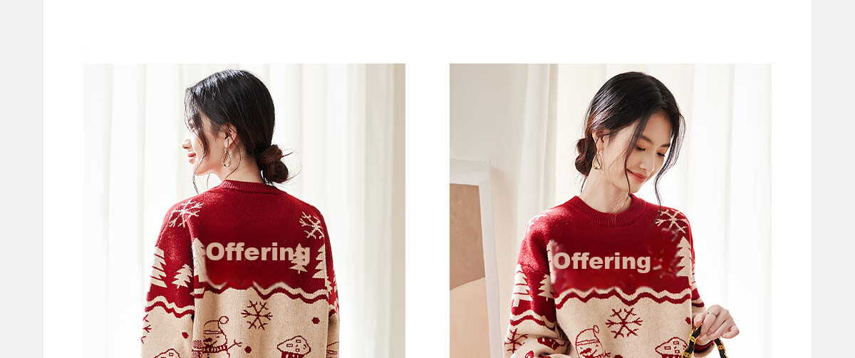 PinCai Knitted Sweater for Women, Round Neck, Retro And Gentle, Suitable for Outdoor Wear, Christmas Style, Lazy And Soft Knit Sweater P144Z9008 4