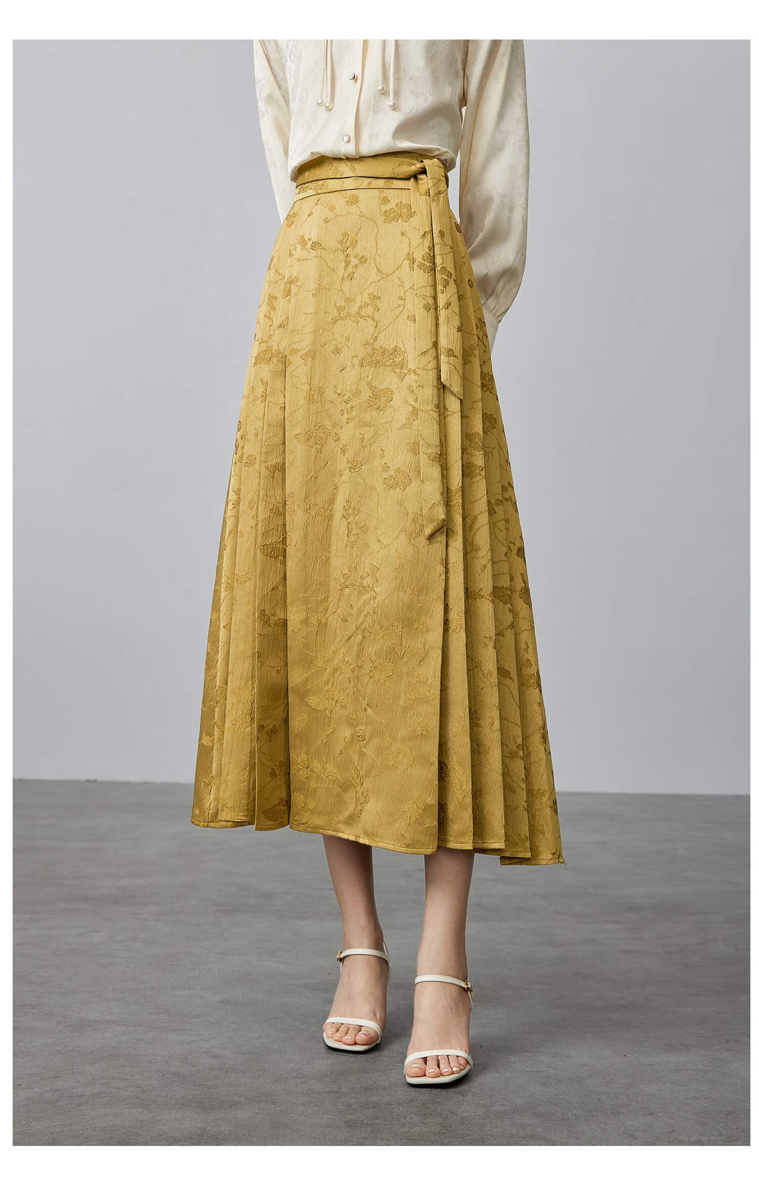 Fan Qin New Chinese Style Jacquard Horse-Face Skirt Spring Loose Half Skirt for Women, Slimming Effect 441Q72650 Antique Bronze Gold 4