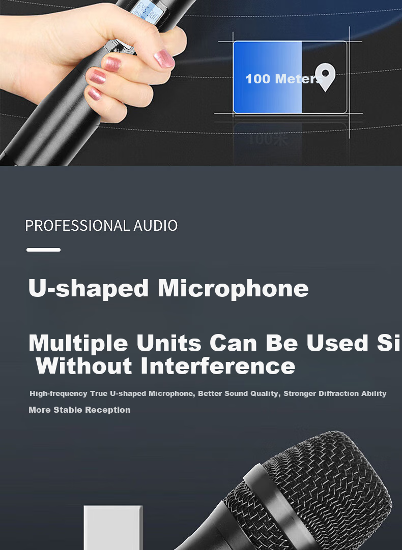 HYUNDAI HD01 Wireless Microphone, U-Band Wireless Handheld Two-Channel, Specially Designed for KTV, Wedding, And Stage Performances 8