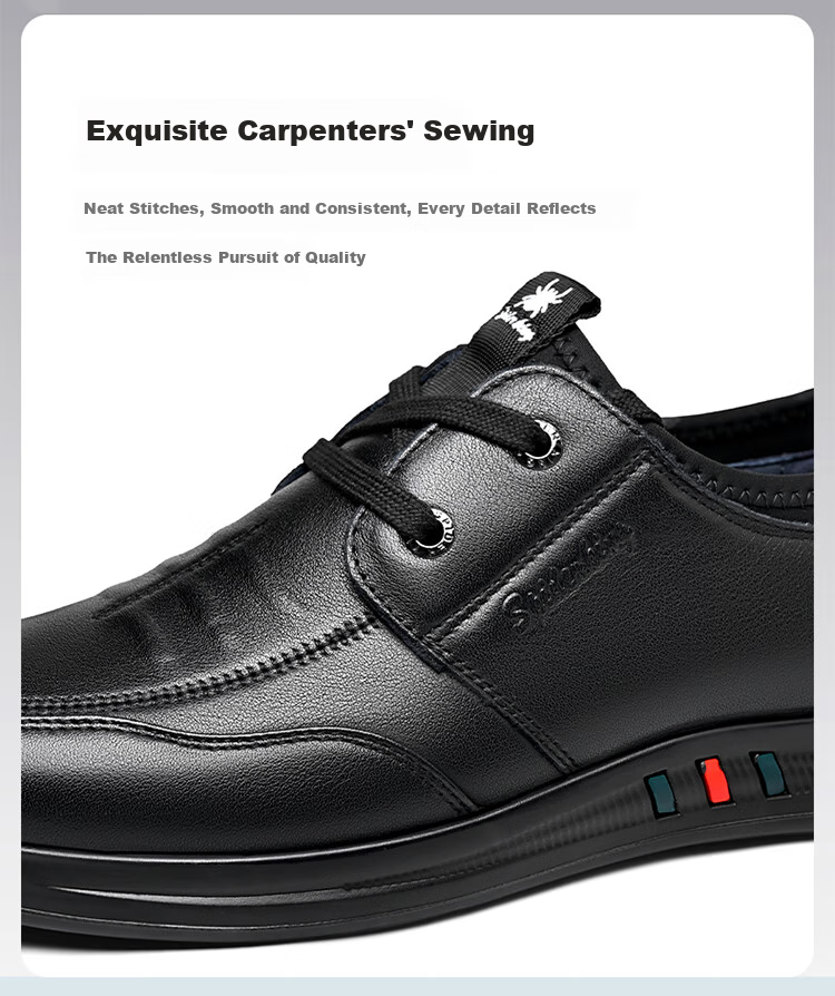 SPIDER KING Men's Casual Leather Shoes with Lace-Up, Korean Style Soft Sole Fashionable Business Men's Loafers, Black, Size 40 7