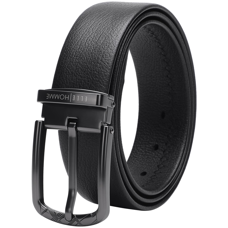 ELLE HOMME Men's Leather Belt, Fashionable Pin Buckle Waistband, Top-Grain Cowhide Trouser Belt for Men 11615, Black And Silver Birthday Gift for Me