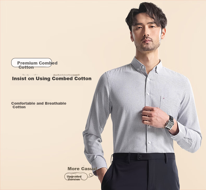 FIRS Long-Sleeve Shirt for Men, Business Oxford Cloth Wrinkle-Free Solid Color Casual Shirt, White 620, Size 40 1
