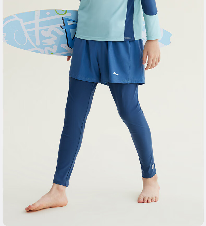 Li-Ning Children's Two-Piece Swimsuit with Long Sleeves And Pants, Hot Spring Beach Sun Protection Boys Surfing Suit Swimming Costume 8141 Blue 160 3
