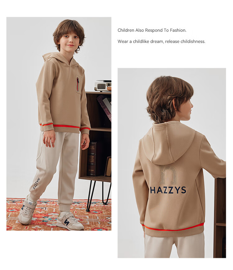 HAZZYS Brand Boys' Sweatshirt, New Winter Style, Comfortable Soft Elastic Hoodie, Off-White, Size 105 4