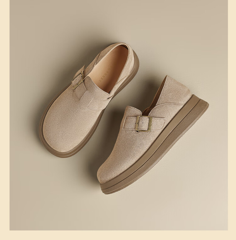 ZHR Thick-Soled Birkenstock-Style Shoes for Women, Retro Full-Coverage Round Toe Casual Women's Shoes, Lightweight Slip-On Flats JF202 Khaki 37 19