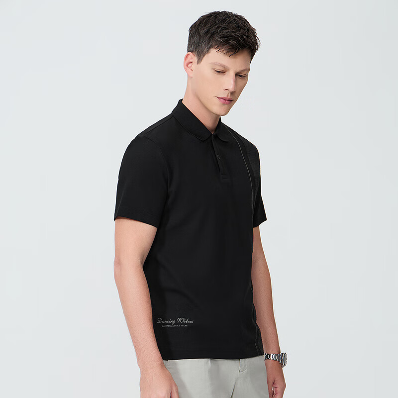 DANCING WOLVES [7A Antibacterial 2A Anti-Mite] Cool Summer Patchwork Design Men's Short-Sleeve POLO 001 Black M(170)