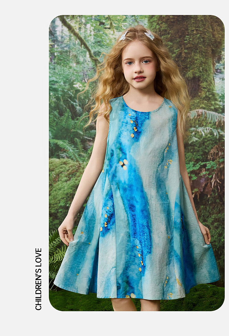 ASK JUNIOR Kids Dress Girls 2026 Summer Sleeveless Vest Dress Beach Vacation Style Princess Dress Green 130 20