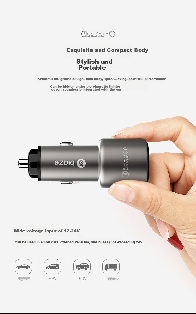 BIAZE Car Charger And Cigarette Lighter, Super Fast Charging Converter with Dual Ports Suitable for IPhone 15/16, Huawei, Xiaomi 7
