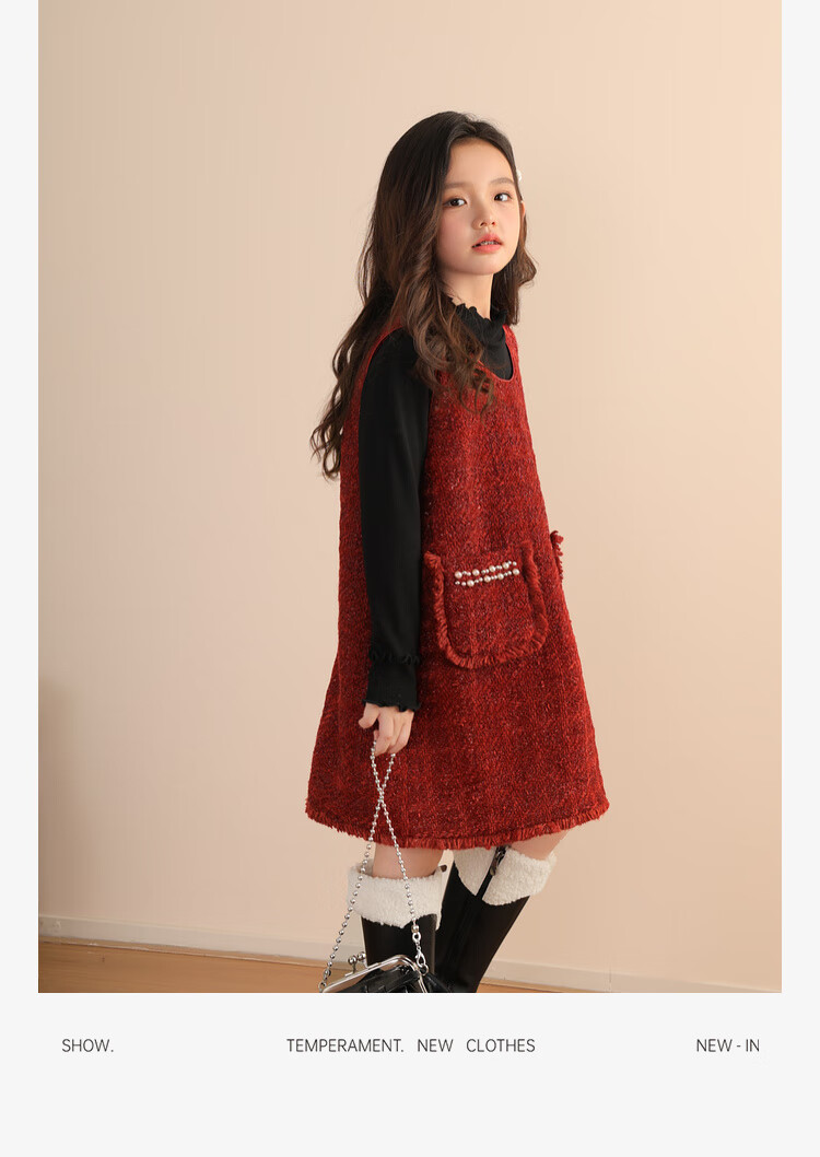 LUSON Chen Dazhu Girls' Vest Dress 2025 Autumn Winter New Year Greeting Red Children's Dress 9