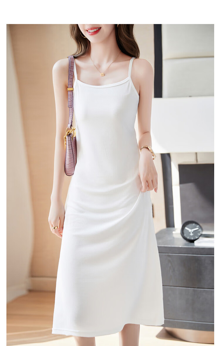 Dme Off-Shoulder U-Neck Summer Sleeveless A-Line Slightly Stretchy Vacation Style Spaghetti Strap Mid-Length Dress for Women 14