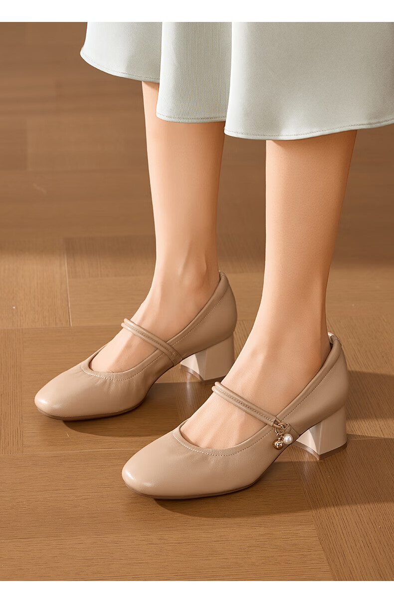St&Sat Genuine Leather Mary Jane Shoes for Women, 2026 New Summer Style, High Heels with Skirts, Comfortable French Elegant Fashion Sandals 7