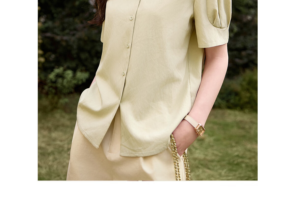Chushen Summer Short Sleeve Shirt Women Fashion Lapel Design Commuter Casual Blouse S52S004 Light Yellow L 19