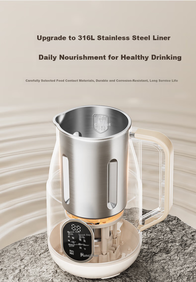 LOTOR High-Speed Blender, Home Automatic 316L Stainless Steel Large Capacity Low Noise Multi-Grain No-Wash Soy Milk Maker for 2-3 People, 800ml Baby Food Processor 2