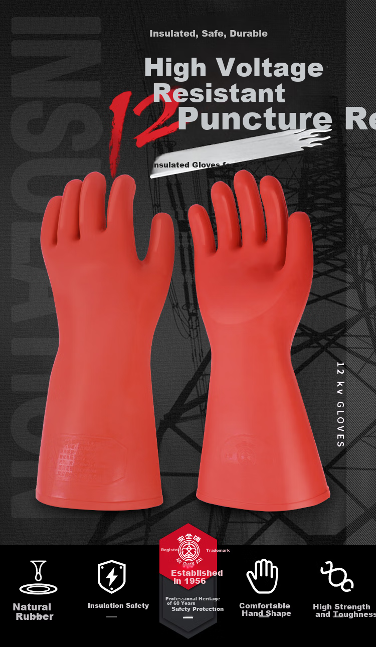 AN QUAN PAI Safety Gloves, 20KV Insulated Gloves, S020(A) High-Voltage Rubber Waterproof Thickened Gloves for Electricians 1