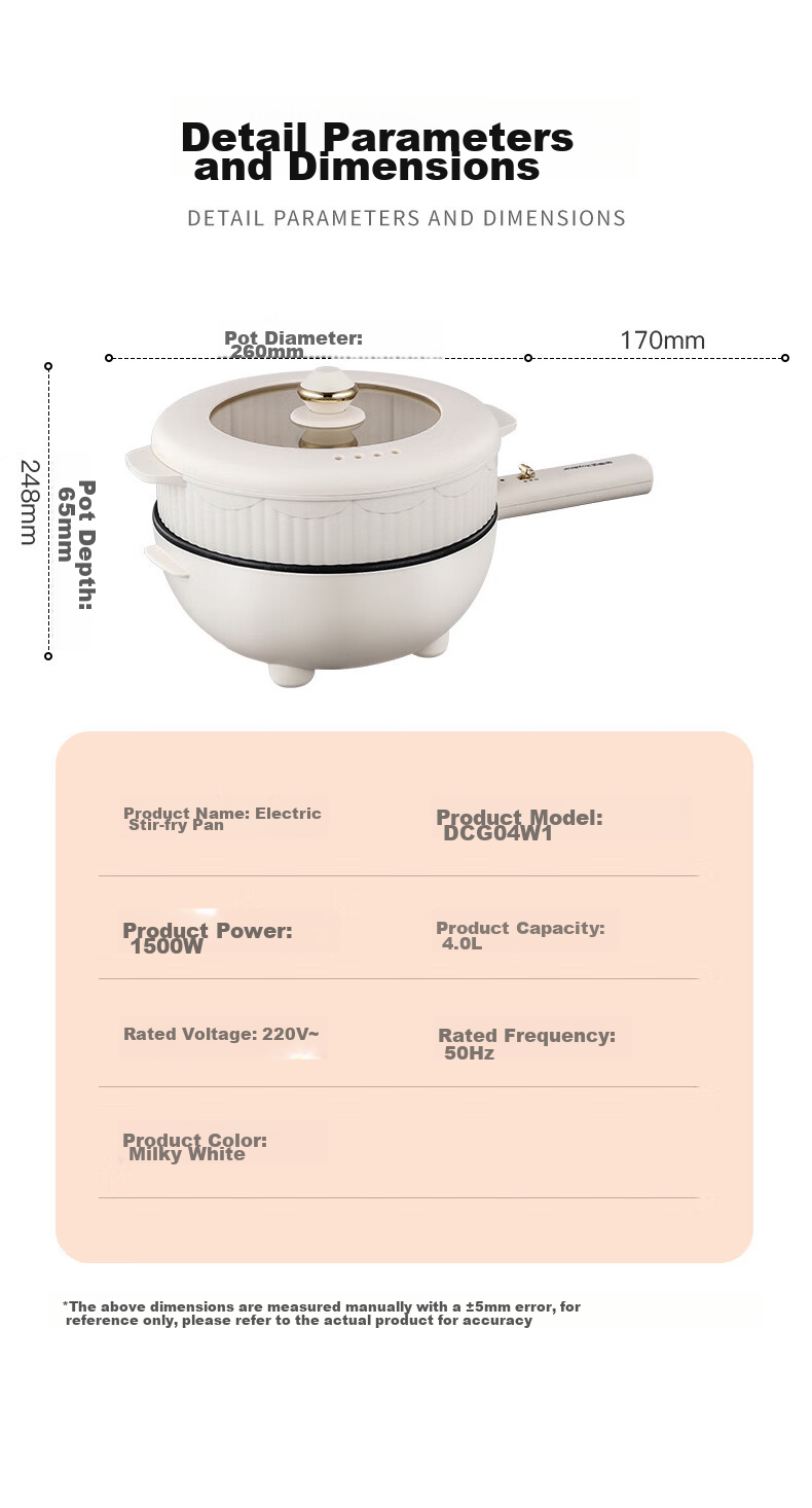 Royalstar Electric Wok, Home Use, 4L Large Capacity, Multifunctional, High Power, All-In for Stir-Frying And Steaming, Electric Cooking Pot, Electric Hot Pot, Electric Steamer, Electric Fire Pot, DCG04W1 with Steamer Basket, Home Appliance 13
