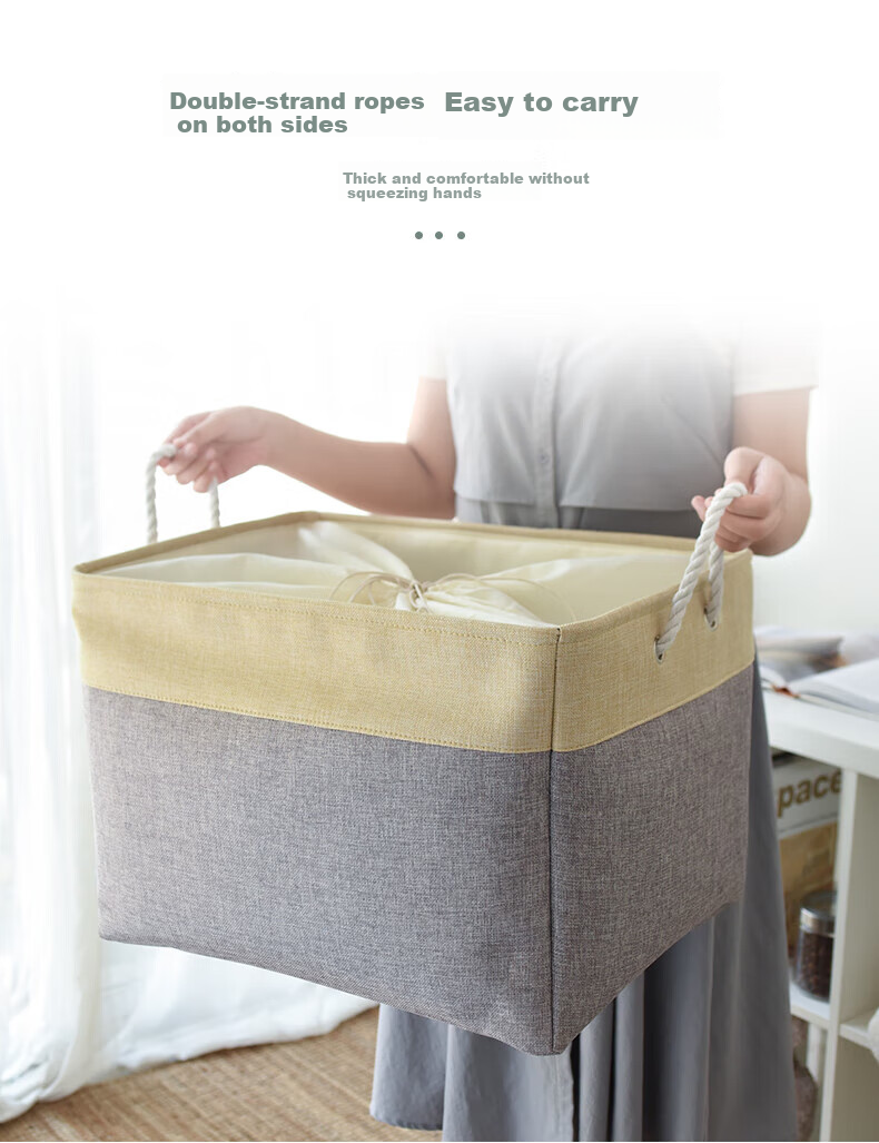 EEKIKS Storage Basket Laundry Hamper, Cotton Linen Blue Medium Size 6