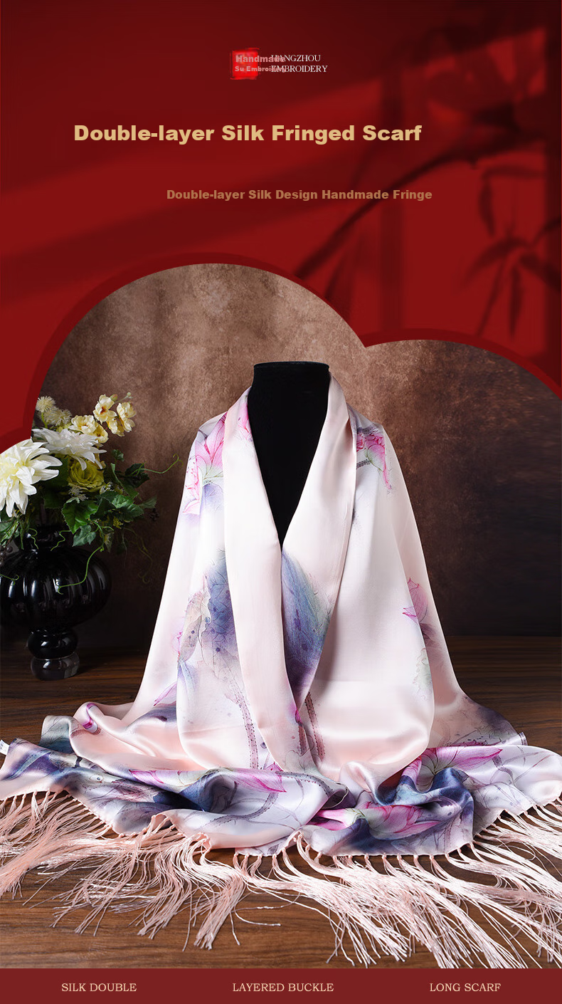 Hangsifu Silk Mulberry Silk Suzhou Embroidery Scarf, Flower Pattern Gift Box, Shawl, Outer Wear, Birthday Gift for Mom, High-End Mid-Autumn Festival Present 26