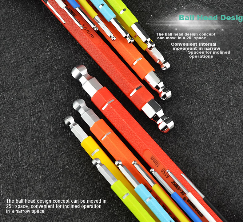 JERXUN Colorful Hex Key Set, 9 Pieces, L-Shaped Extended Ball-End And Flat-End Hex Screwdriver, Metric Wrench 4