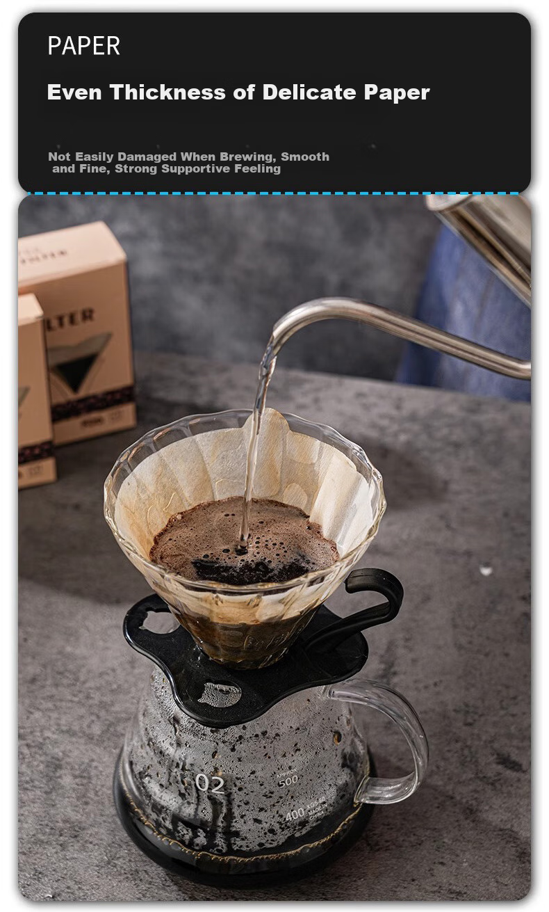 YIJUKE [50 Sheets] V01 Coffee Filter Paper V60 Pour-Over Coffee Drip Paper, V-Shaped Funnel Filter Cup Dedicated Filter Paper, Conical Shape 5