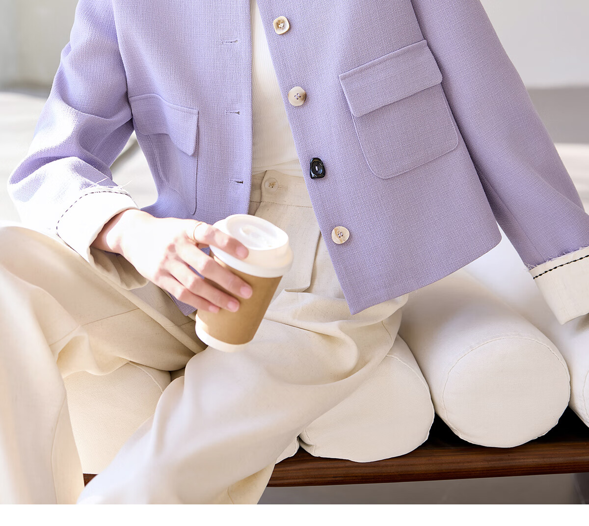 Chushen Women's Short Jacket for Spring And Autumn, Gentle Purple Elegant Chanel-Style Short H-Type Casual Coat for Petite Women S51D035 1
