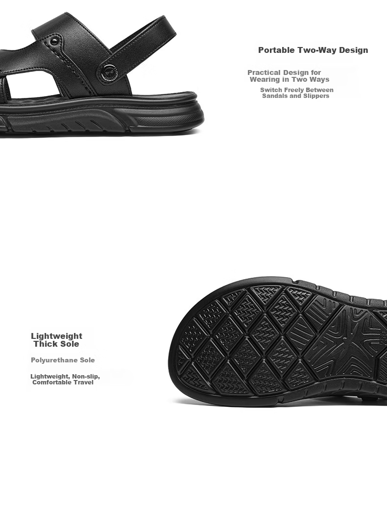 RED DRAGONFLY Beach Shoes, Summer Comfortable Soft Sole, Non-Slip Breathable Dad Sandals, Two-Way Wear Sandals WTT24124, Black, Size 43 5