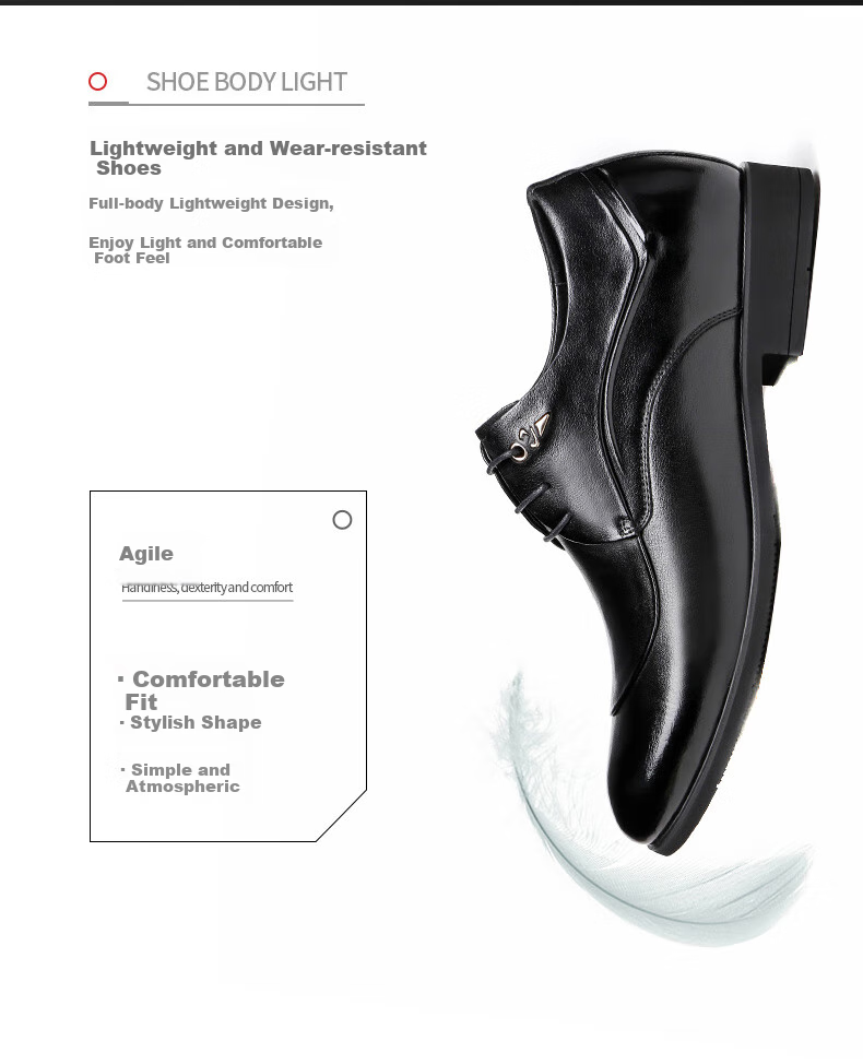 LAORENTOU Men's Leather Shoes, Business Formal Shoes, Invisible Height-Increasing, Small Size, Embossed Men's Leather Shoes, 521306619, Black, Size 36 7