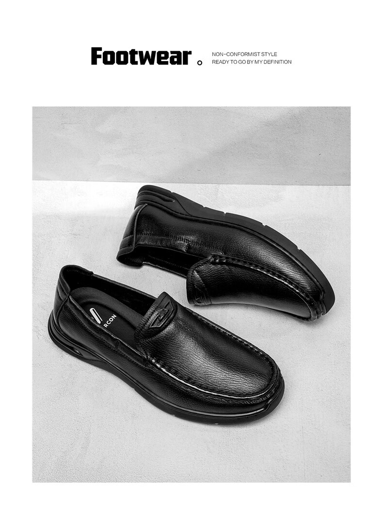 Yierkang Casual Leather Shoes for Men, Comfortable Slip-On Loafers with Perforated Design for Middle-Aged Fathers, Model 61775W, Black, Size 41 13