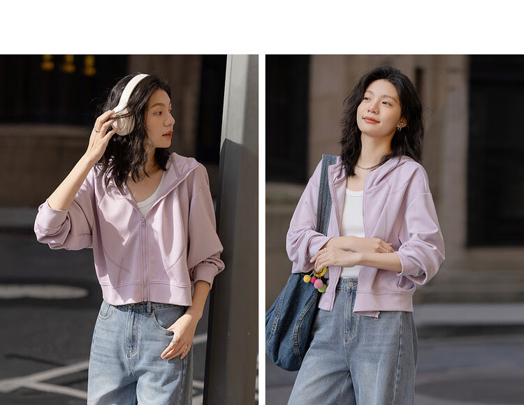 Dme [Low-Saturation Outfit] Spring Simple Style, Pressed Line Design, Casual Hooded Loose-Fitting, Slimming, Comfortable Women's Jacket 6