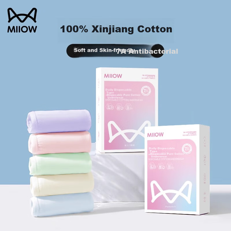 MiiOW Disposable Cotton Women's Maternity Postpartum Physiological Period Sterilized Daily Disposable Independent Pack Underwear 5 Pieces 2XL Size