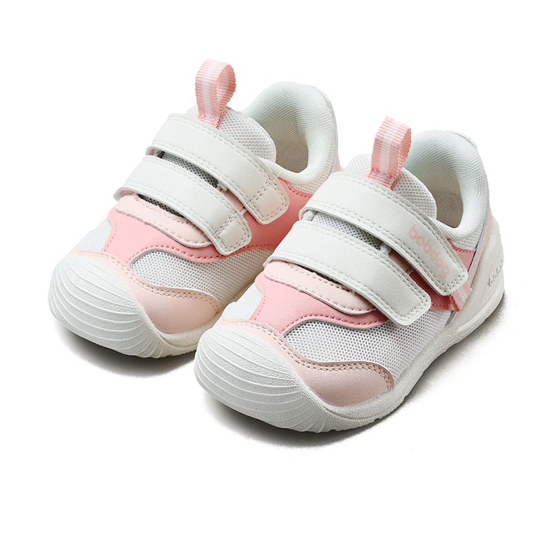 BOBDOG Children's Shoes for Boys And Girls, Toddler Walking Shoes, Spring And Autumn Non-Slip Soft-Soled Functional Shoes for Infants And Young Children, Pink And White, Size 25