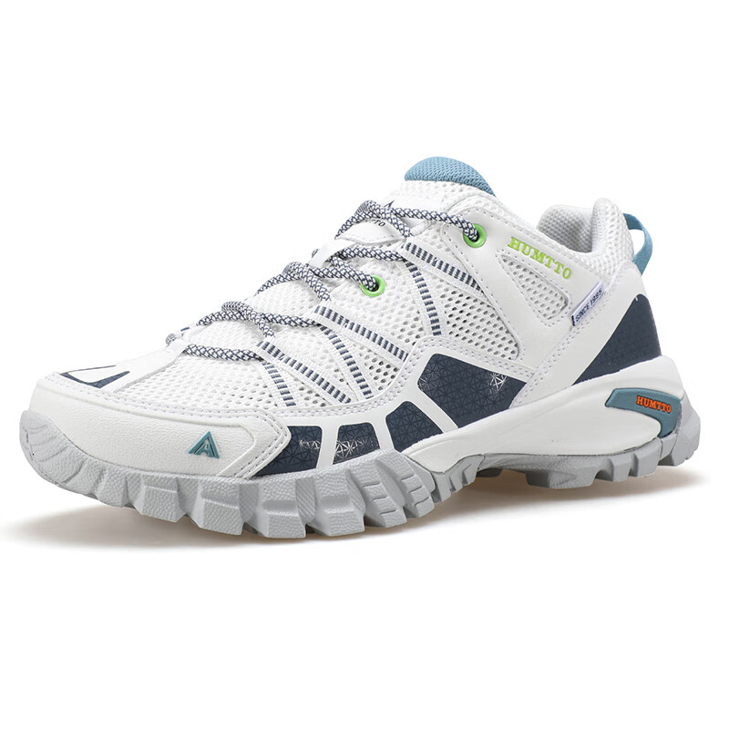 HUMTTO Summer Mesh Breathable Hiking Shoes, Large Pore Breathable Mesh Men's Outdoor Casual Trekking Shoes, White/light Blue, Size 45