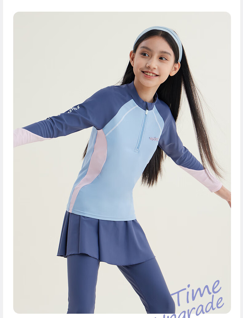 Li-Ning Children's Swimsuit, Girls' Long-Sleeve Sun Protection Two-Piece Professional Surfing Suit, Printed Long Pants, Swimming Gear, 0091 Purple, Size 150 6