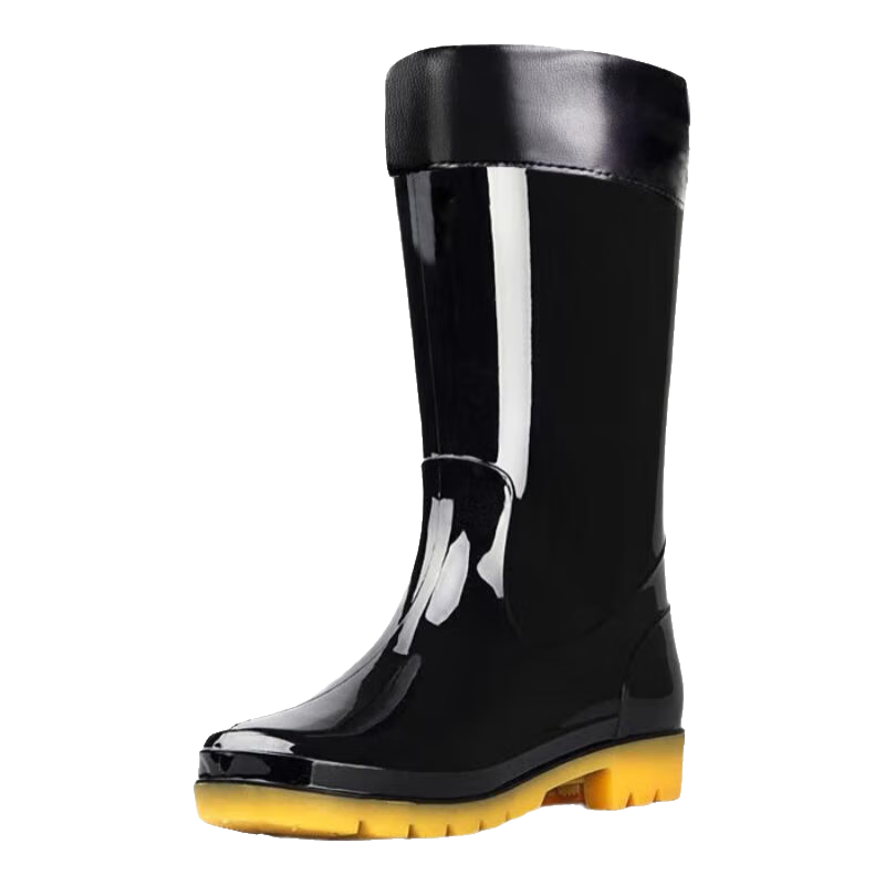 Huili Men's Winter Rain Boots, Fleece-Lined for Warmth, Mid to High Top, Waterproof Rubber Overshoes, Model 827R, Black Medium-Long Fleece, Size 40