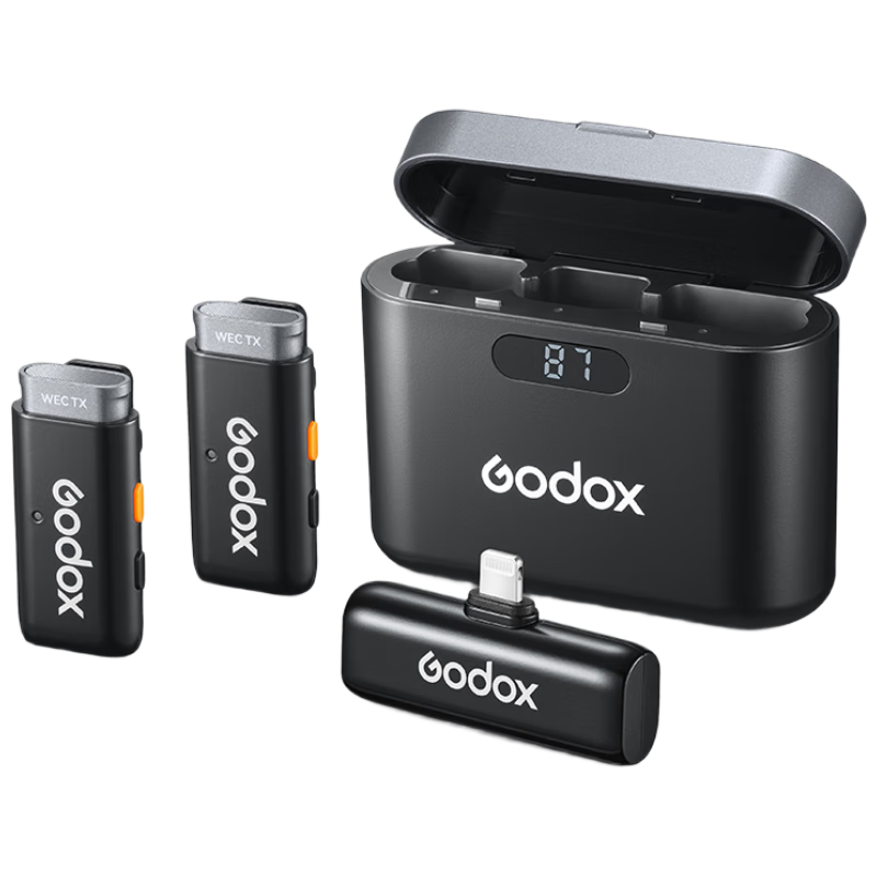 Godox WES Wireless Microphone, Portable Clip-On, for Outdoor Interviews And Recording, Suitable for Various Streamers And Live Broadcasts, Noise Reduction Sound Card, One-To Lighting Versio