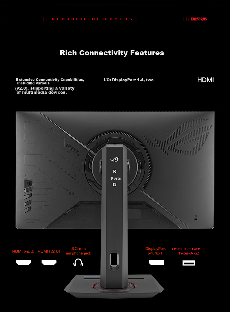 ASUS ROG XG259QNS, 24.5-Inch Gaming Monitor, Overclockable to 380Hz, HDR400 Certified, 110% SRGB Coverage, FreeSync, 0.3 Ms Response Time 15