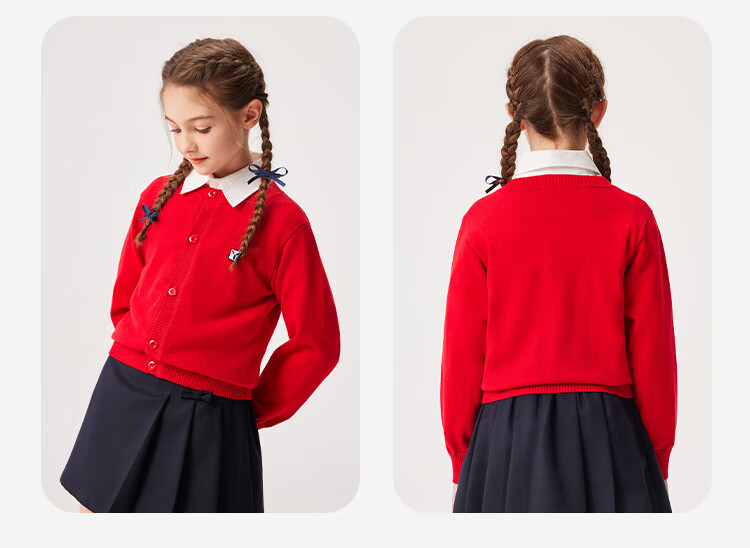 YEEHOO Girls Wool Sweater Children's Cardigan Mid-Large Kids Wool Warm Knit Jacket Spring College Style Dark Blue 120 5