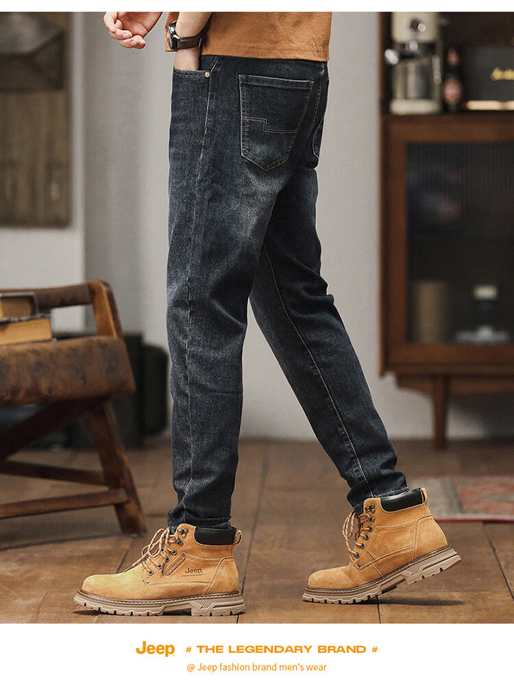 JEEP Men's Jeans, Spring And Autumn Straight-Leg Loose Casual Pants, Versatile Long Trousers for Men, Blue, Size 30 5