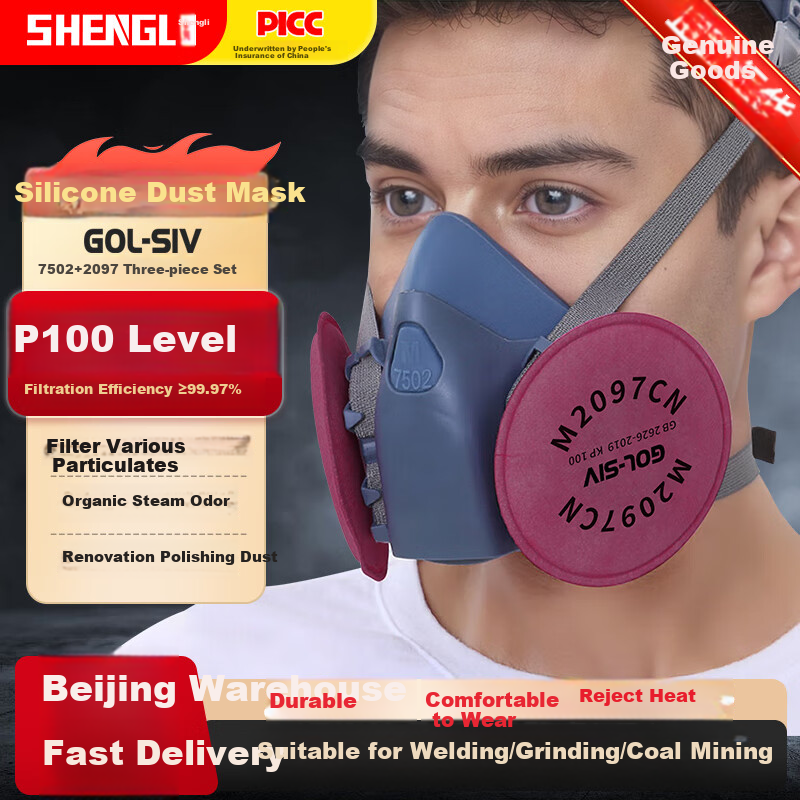 SHENGLI Gas Mask Dustproof Respirator Organic Gas Vapor Protection Dust and Toxic Protection M3200D Set of 1