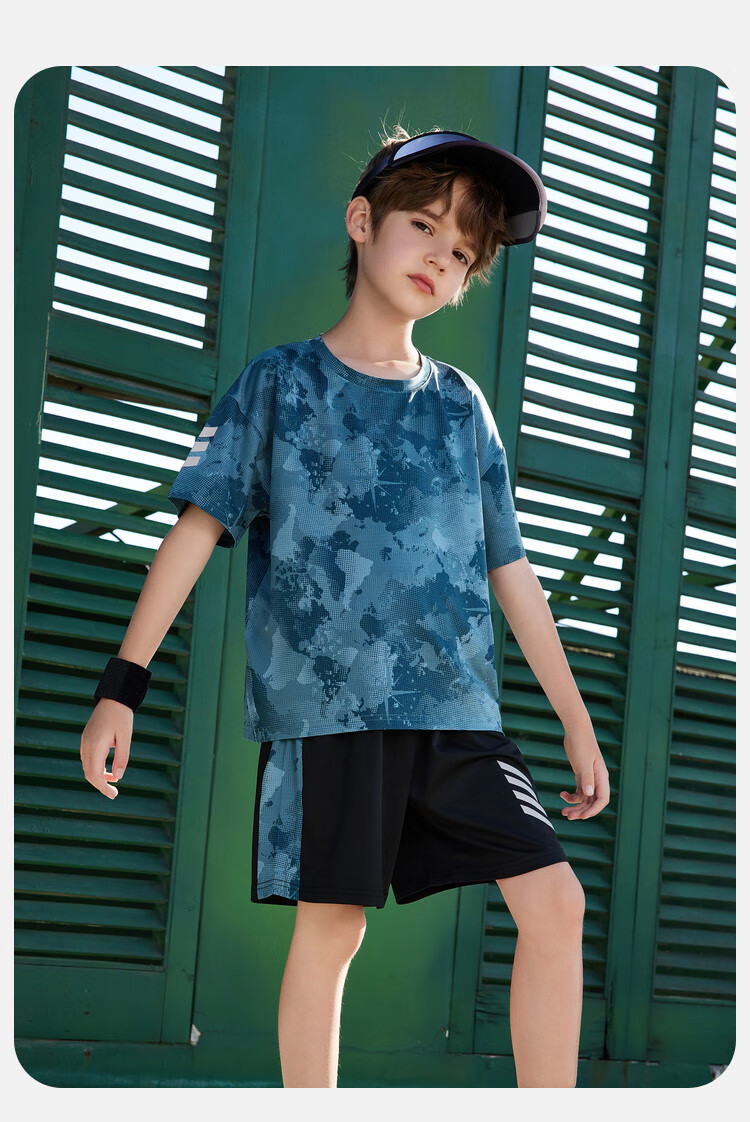 ASK JUNIOR Children's Clothing Set, Boys' Summer Thin Breathable Short-Sleeve T-Shirt And Shorts, Sports Running Two-Piece Set, Tennis Outfit 10