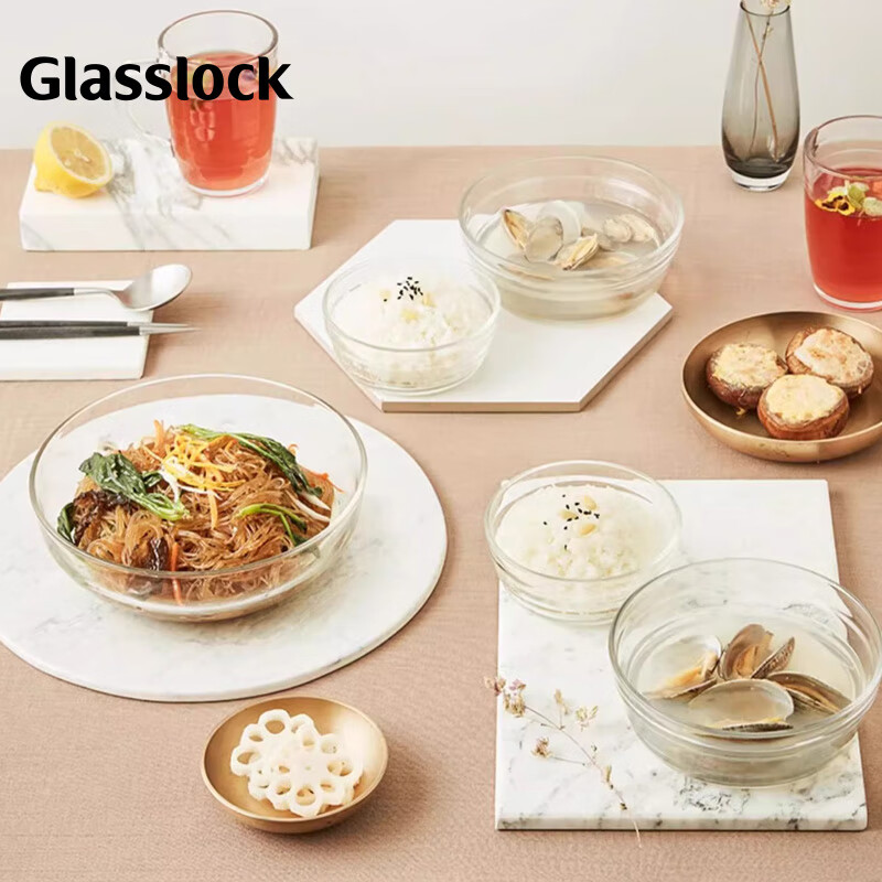 GLASSLOCK Imported Thick Large Capacity Heat-Resistant Salad Bowl, Round Microwave Soup Bowl, Steamed Egg And Noodle Bowl Set, 3-Piece Set