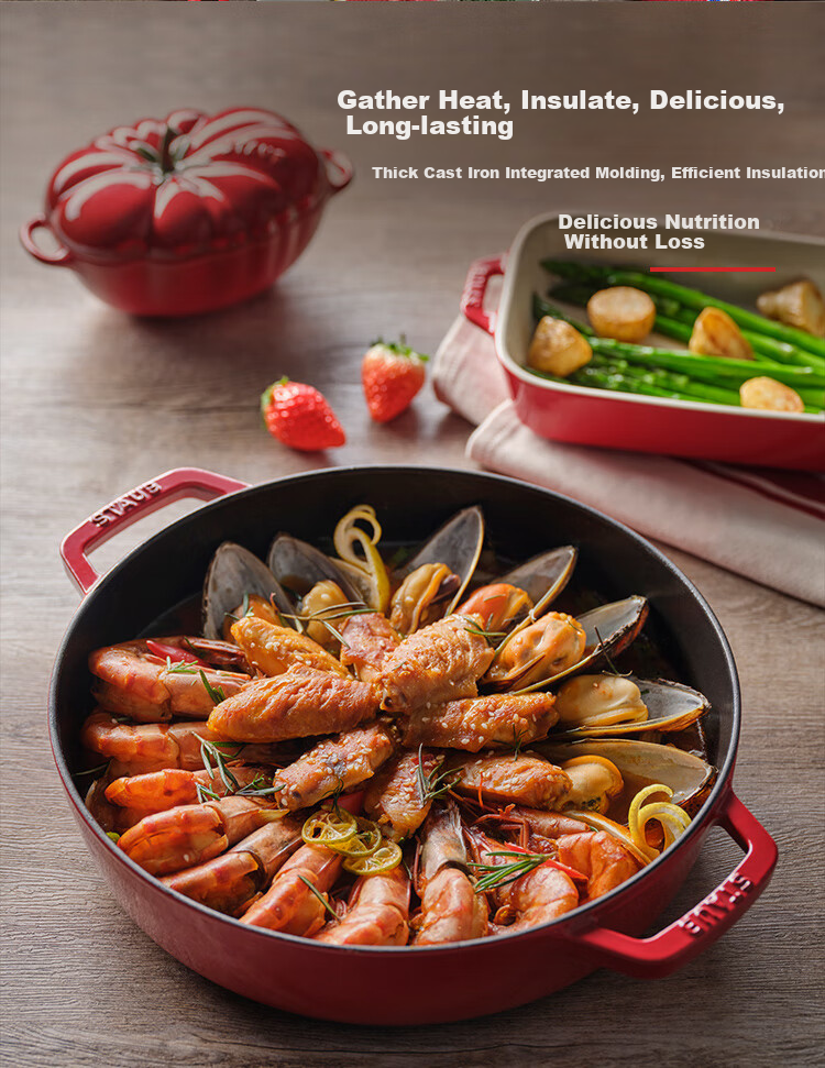 Staub French Imported Whirlwind Nail Pot, Double-Ear Soup Cooking Pot, Seafood Pot, Cherry Red, 28cm, 40511-474 6