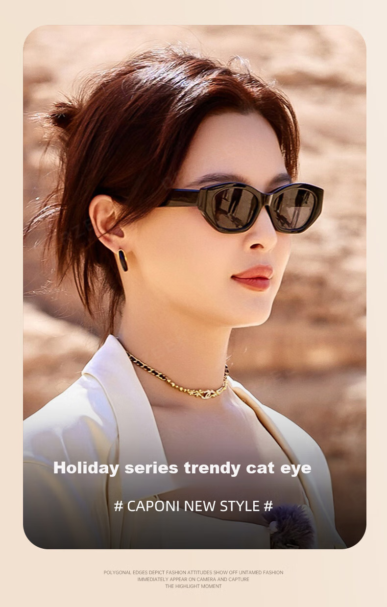 CAPONI Cat Eye Sunglasses for Women, Polarized Narrow Frame Sunglasses, Outdoor UV Protection, High-End Sun Protection Glasses, Face-Slimming Effect 1