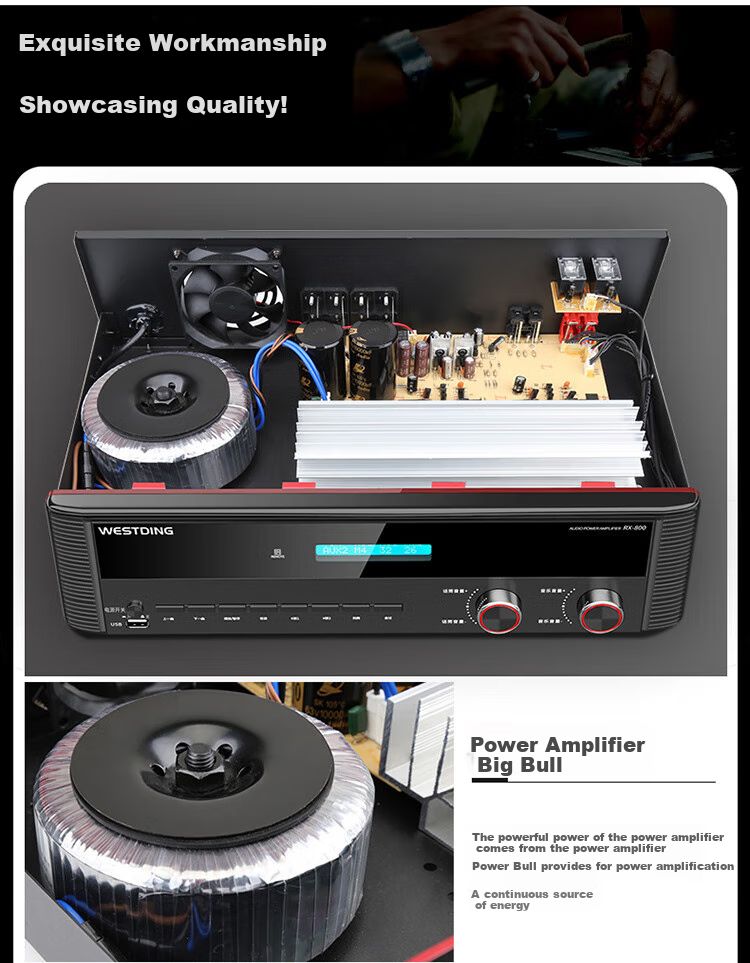 WESTDING Amplifier for Home Theater with Speaker Combination, 2.0 Channel, 1200W Peak Power, AK-393 Amplifier, One Unit 12