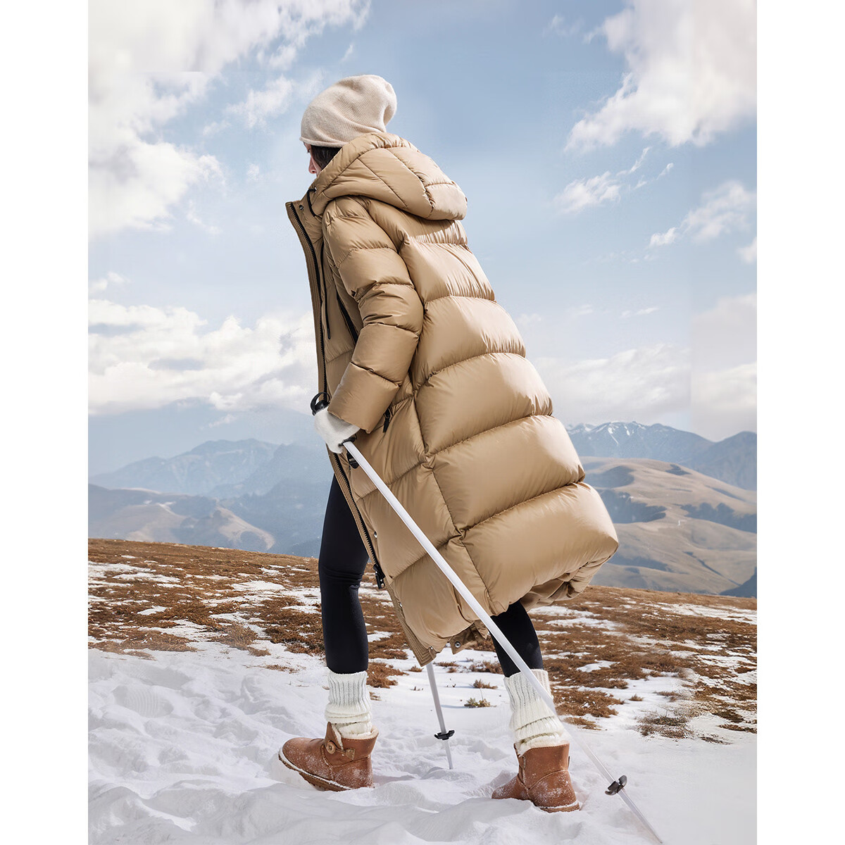 Dme [Qing Nuan Yun Duo Series] Winter Outdoor Hooded 90% Duck Down Thickened Over-Knee Long down Warm Coat