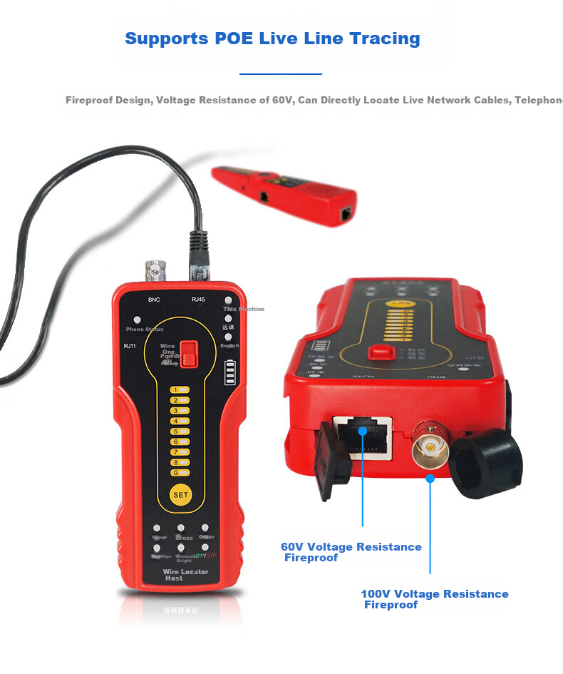 Wanglutong Network Cable Tester, Multifunctional Wire Tracer, POE Detector, 60V Voltage Resistance, Anti-Interference, Electric Voltage Tester, Cable Tracker CT-55 6