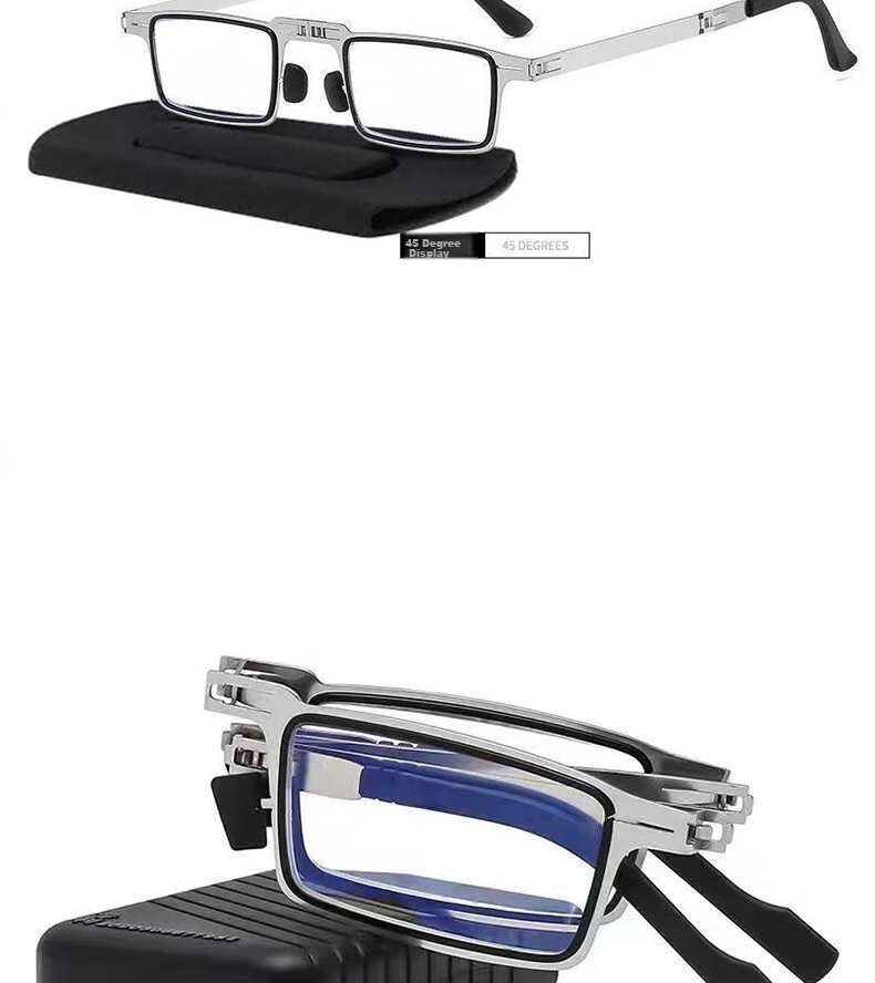 Boshide Reading Glasses, Foldable Reading Glasses, Ultra-Light Portable Anti-Blue Light Reading Glasses, Square Silver Frame Black, 400 Degrees 15